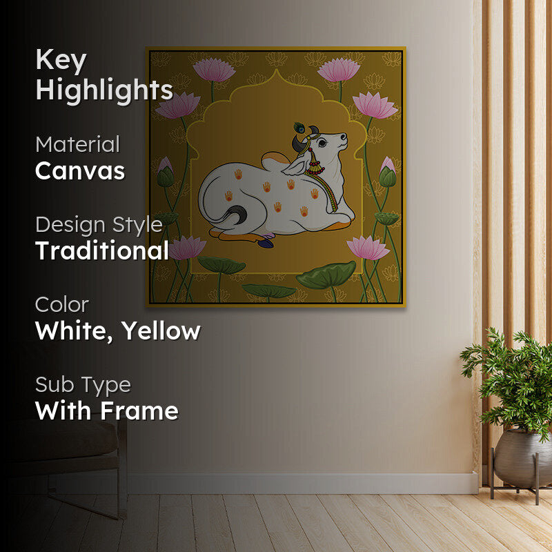Resting Cows Canvas Wall Painting With Frame - Gold media 2
