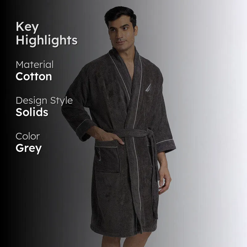 Nautica Men's Cashmere Dreams Cotton Bath Robe - Dark Grey media 2
