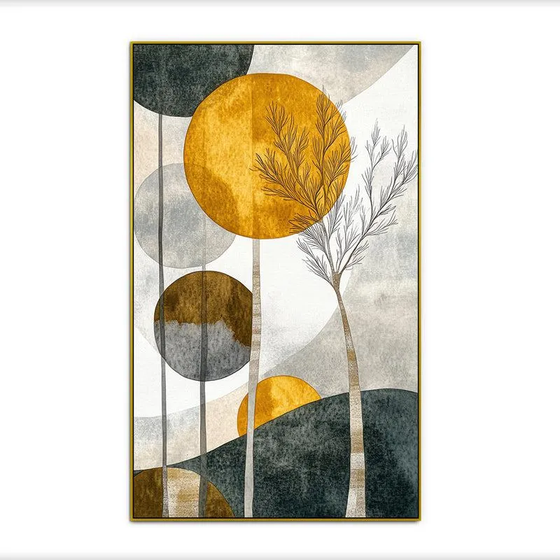 Silence Of Trees Abstract Canvas Wall Painting With Frame - Gold media 5