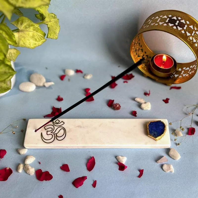Om Marble Incense Holder With Agate Plating - Blue media 1