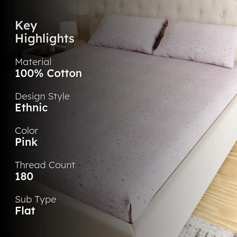 Meadow Ethnic Cotton Bedsheet (Pink) - 180 TC media 2