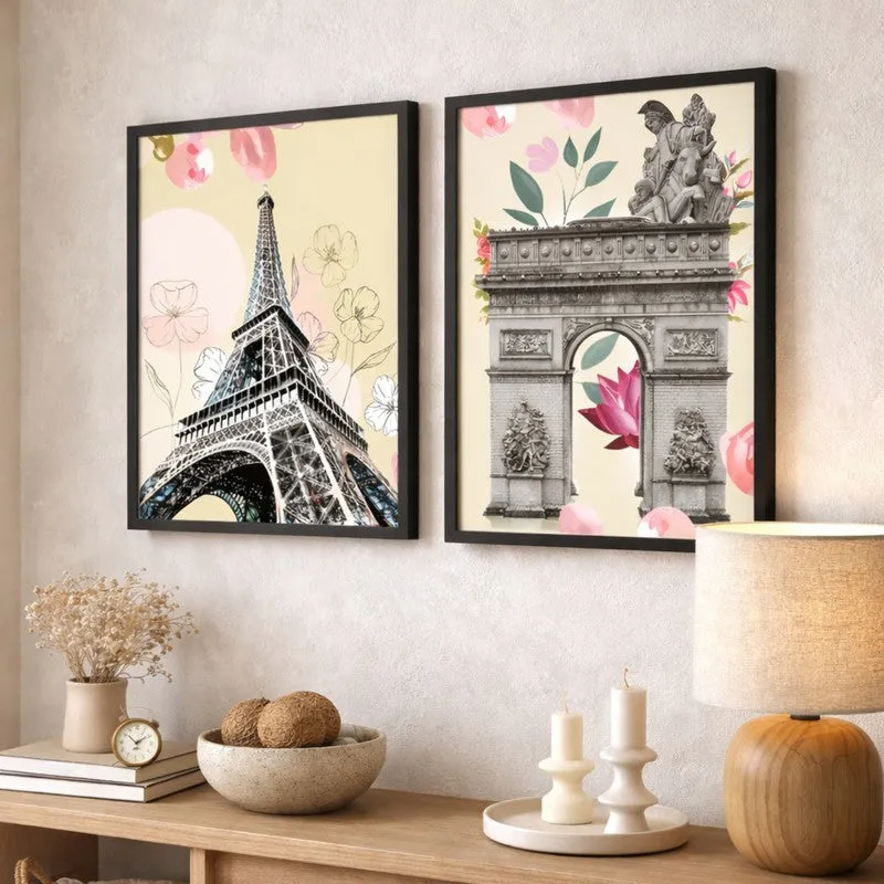 Parisian Dream Paper Wall Painting With MDF Frame - Set Of Two media 3