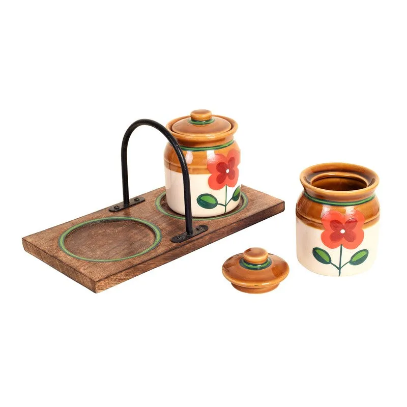 Achaari Ceramic Jar with Stand -Three Piece Set media 3