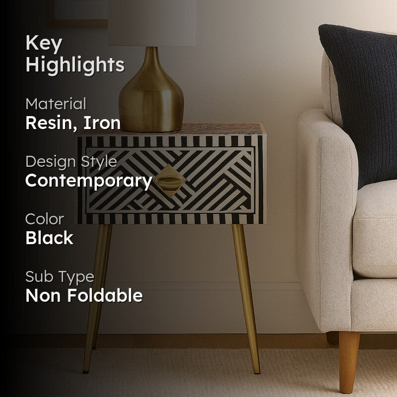 Mesh Line Bone Inlay Side Table media 2