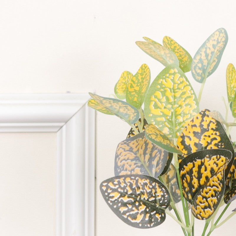Artificial Dotted Philodendron Plant With Black Fiber Pot (Yellow) - 0.9 Feet media 6