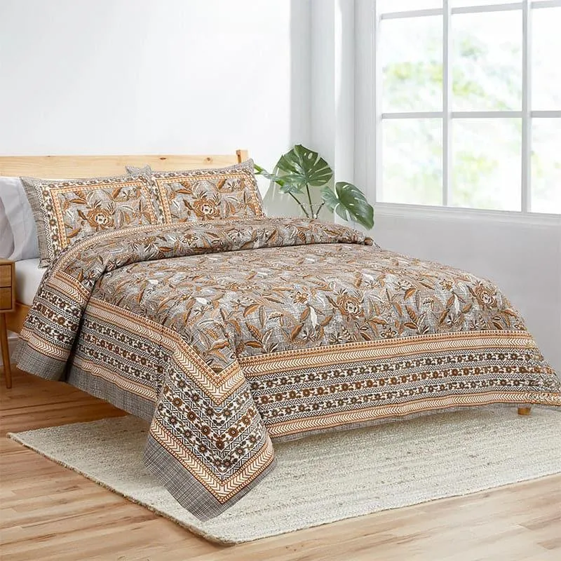 Tridha Floral Cotton Bedsheet (Brown) - 180 TC media 1