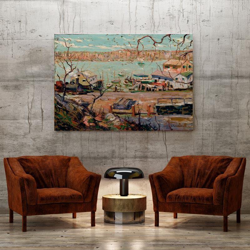 River Scene & House Canvas Wall Painting - Gallery Wrap