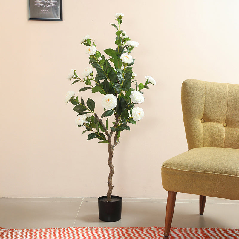 Amara Artificial Camellia Plant With Black Plastic Pot - 4 Feet media 3
