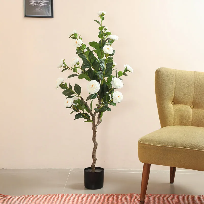 Amara Artificial Camellia Plant With Black Plastic Pot - 4 Feet media 3