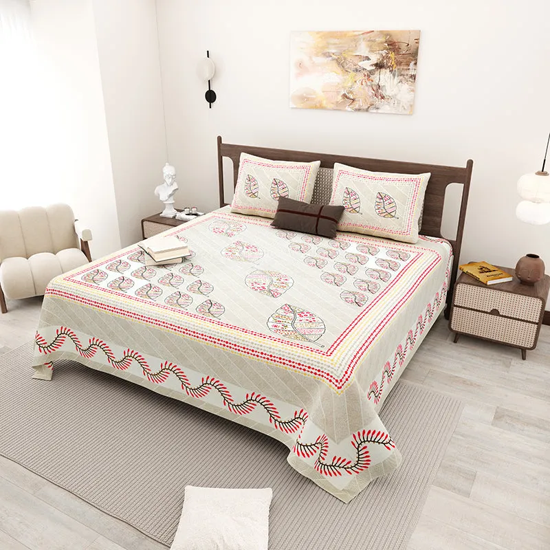 Anshika Ethnic Cotton Bedsheet (Pale Yellow) - 160 TC media 1