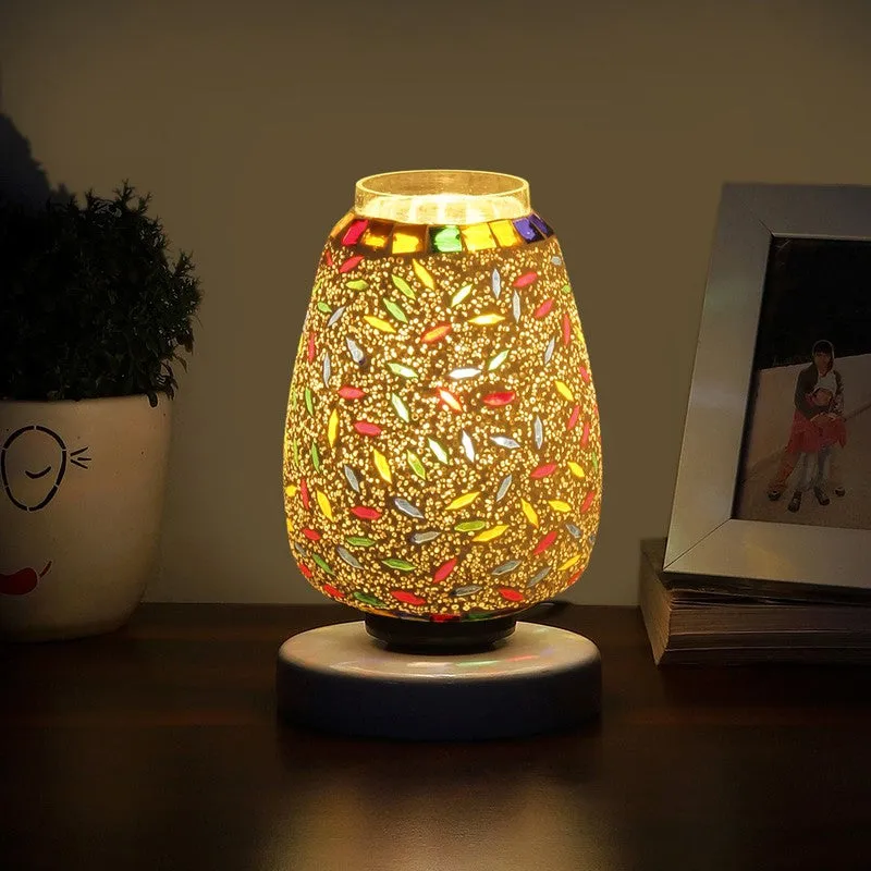 Glanex Glass Table Lamp With Wooden Base - Multicolor media 1