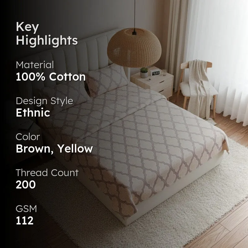 Haveli Ethnic Cotton Bedsheet (Brown) - 200 TC media 2