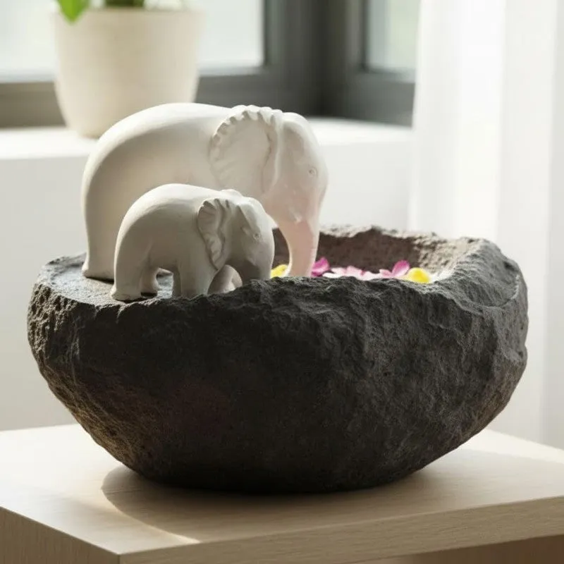 Hathi Stone Finish Round Resin Urli media 4