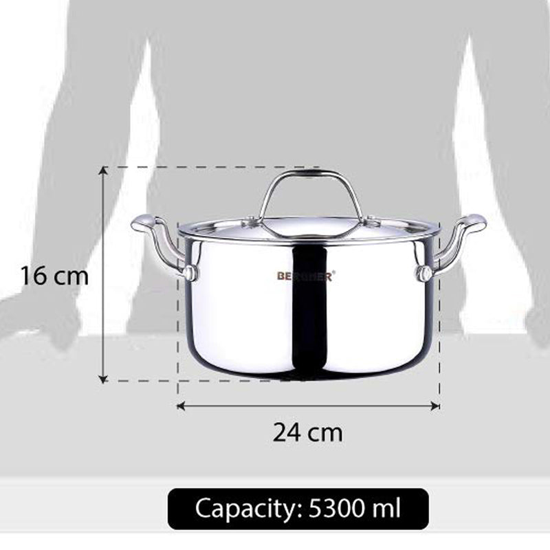 Bergner Argent Triply Casserole With Lid - 8300 ML media 8