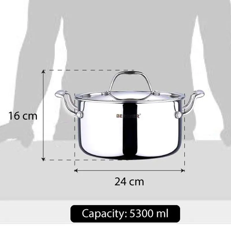 Bergner Argent Triply Casserole With Lid - 8300 ML media 8