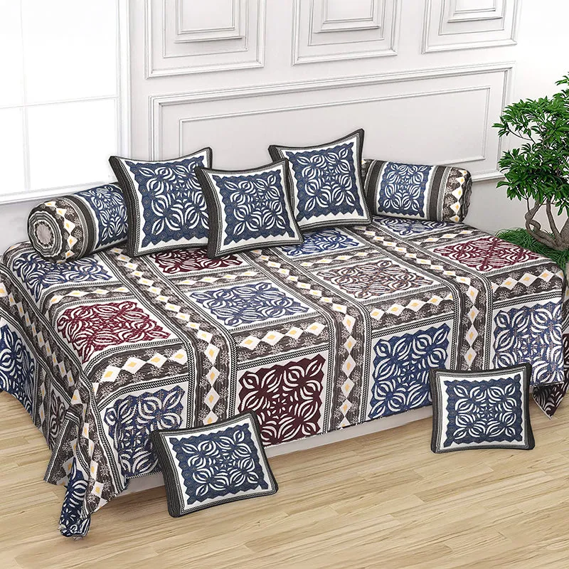 Ayatana Ethnic Cotton Diwan Set (Blue) - Eight Piece Set media 1