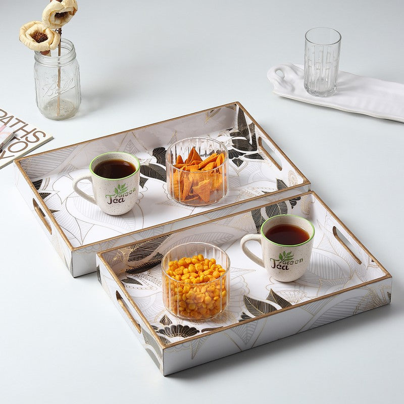 Decorative Rectangle Wood Serving Tray - Set Of Two
