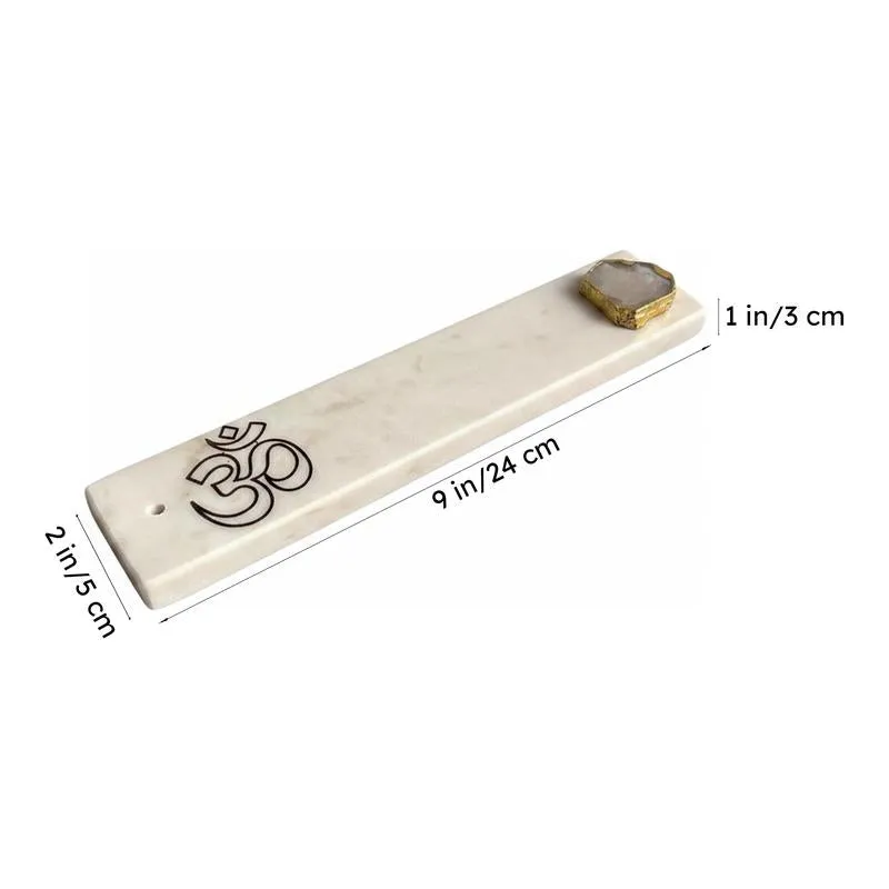 Om Marble Incense Holder With Agate Plating - White media 6