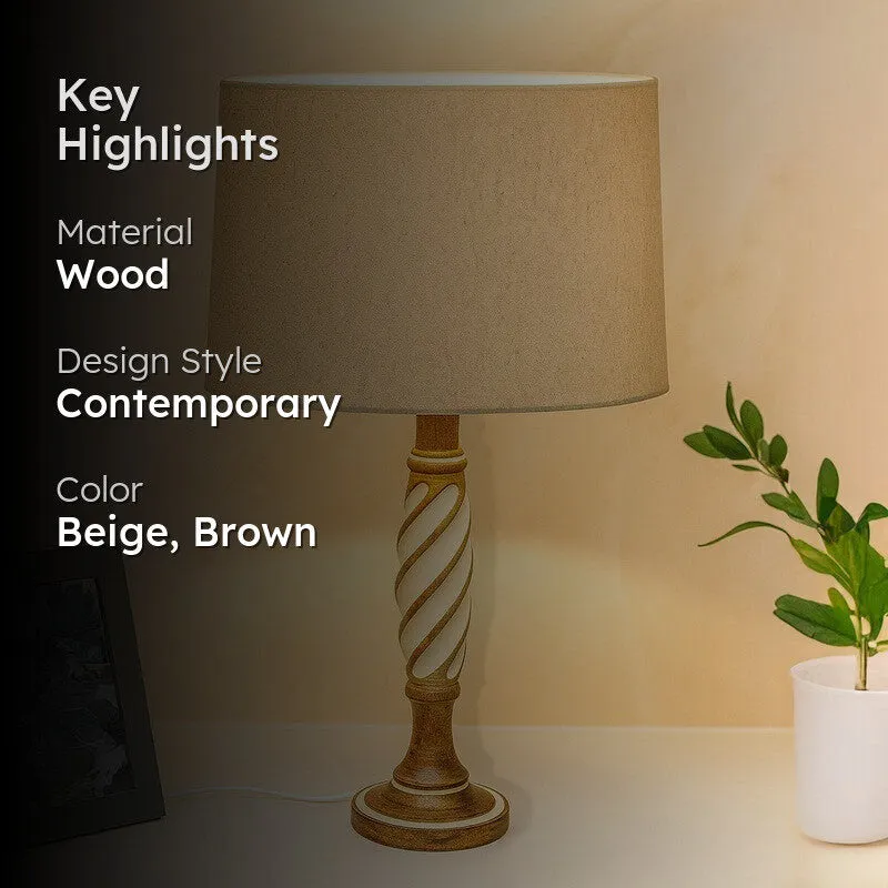 IllumeCraft Designer Wooden Table Lamp - Beige,Brown media 2