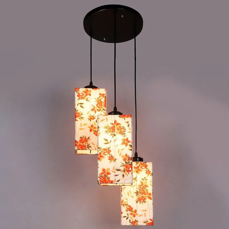 Warm Ivory Triple Metal Ceiling Lamp - White & Orange media 6