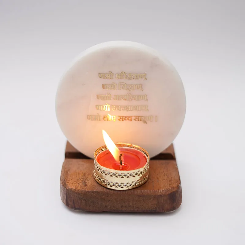 Namokar Mantra Marble Religious Accent With Tealight Candle Holder media 1