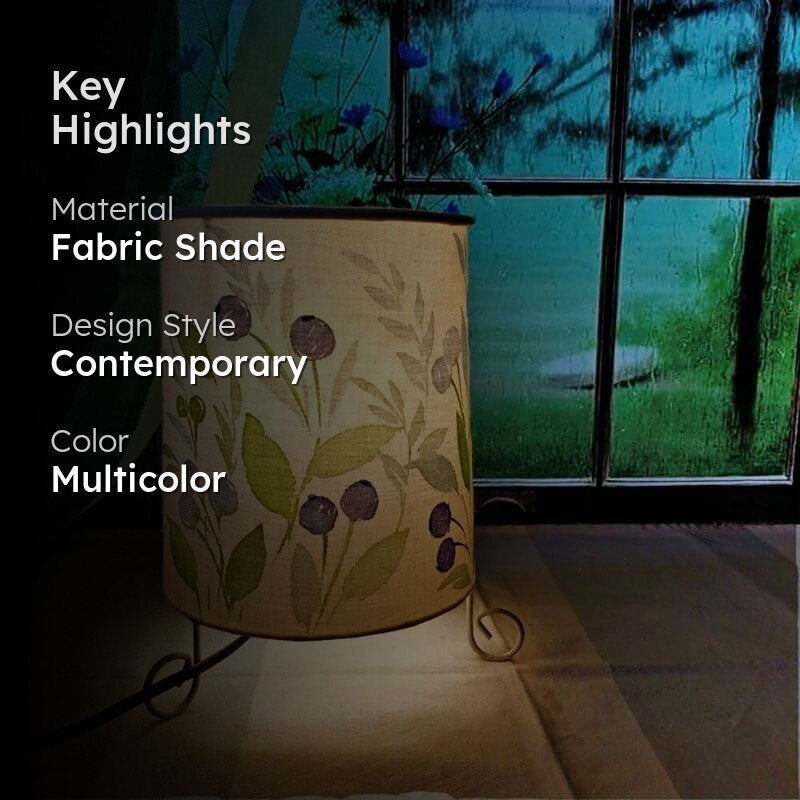 Vibrant Bouquet Cylo Handpainted Fabric Table Lamp - Multicolor media 2