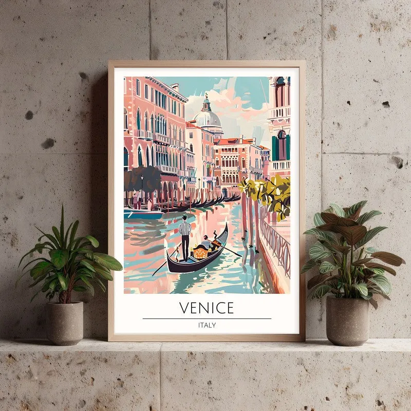 Vintage Venice Framed Canvas Archival Canvas Wall Painting - Natural Brown Frame media 3