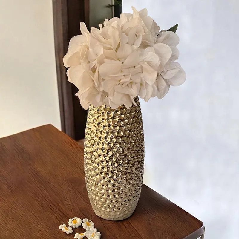 Rain Ridge Textured Ceramic Vase (Gold) - Large media 1