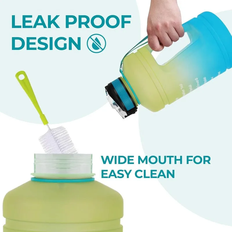 Solara water bottle tilted to show its leak-proof lid and wide-mouth opening