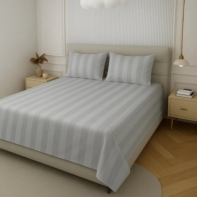 Elegance Striped Cotton Bedsheet (Light Grey) - 210 TC media 1