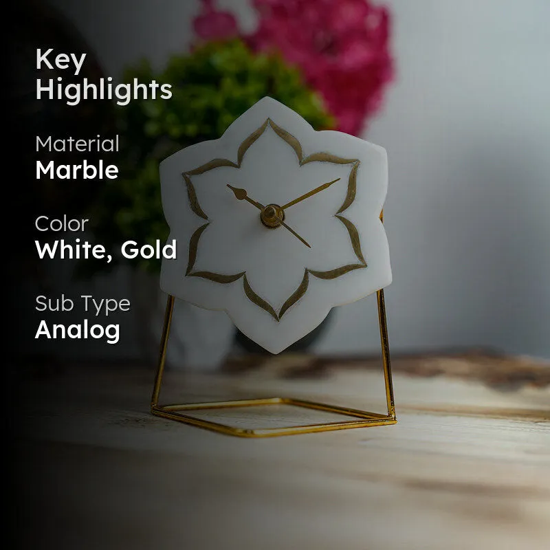 Florale Marble Table Clock With Brass Inlay media 2