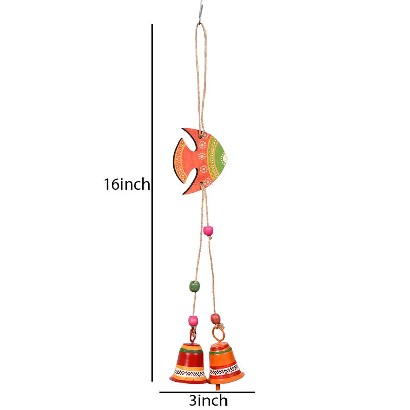 Fish windchime displayed with visible 16-inch height and 3-inch width markings.