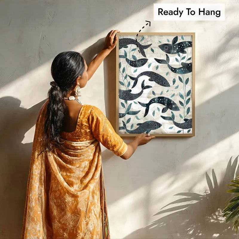 Samudra Canvas Wall Painting With Brown Frame media 9