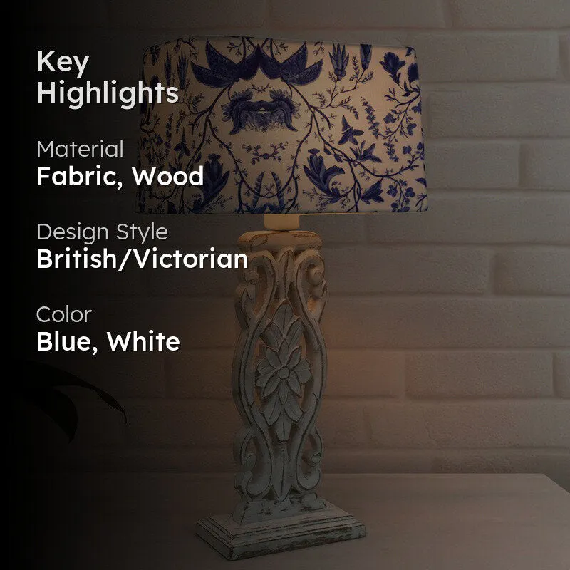 Marina Carved Floral Fabric Table Lamp - Blue,White media 2