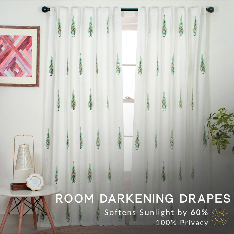 Tranquebar Home Leafy Escape Cotton Curtains(Coral) - Set Of Two media 3