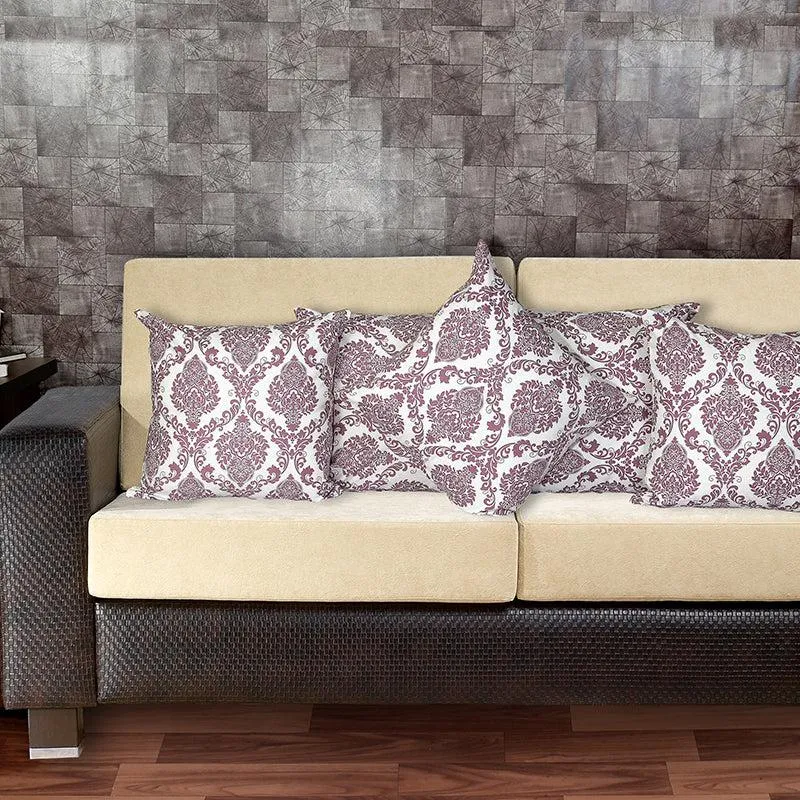 Tameira Jacquered Motif Printed Cushion Cover (Maroon) - Set Of Five media 1