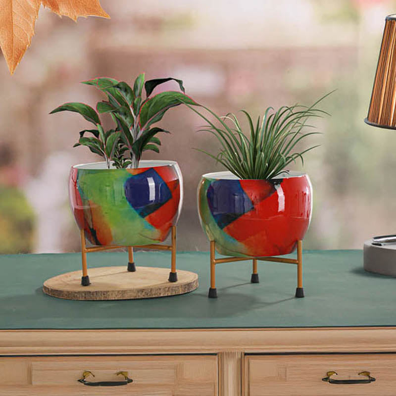 Omaro Ethnic Handcrafted Planter With Stand - Four Piece Set media 3