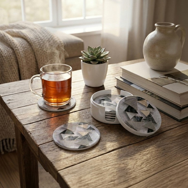 Puzzles on White Melamine Coaster Set - Eight Piece Set