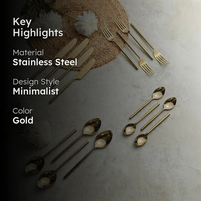 Lunaro Stainless Steel Cutlery Set (Gold) - Sixteen Piece Set media 2