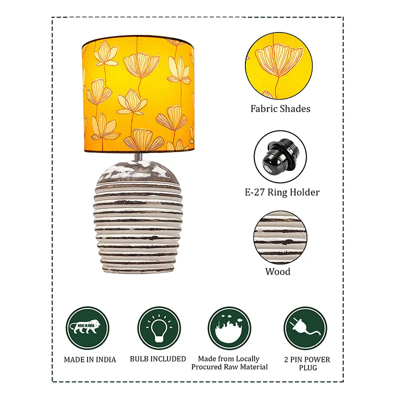 Nephrite Carved Fabric Table Lamp - Yellow,White,Beige media 3