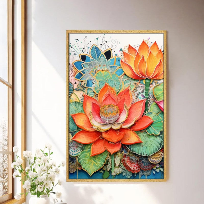 Flame Lotus Wall Art With Frame