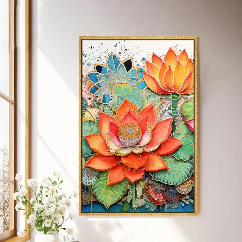 Flame Lotus Wall Art With Frame media 1