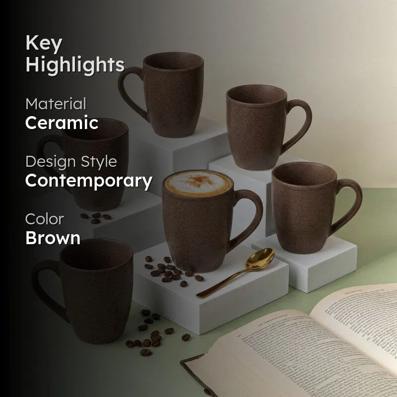 Sip & Style Ceramic Coffee Mug (Brown/300 mL Each) - Set Of Six media 2
