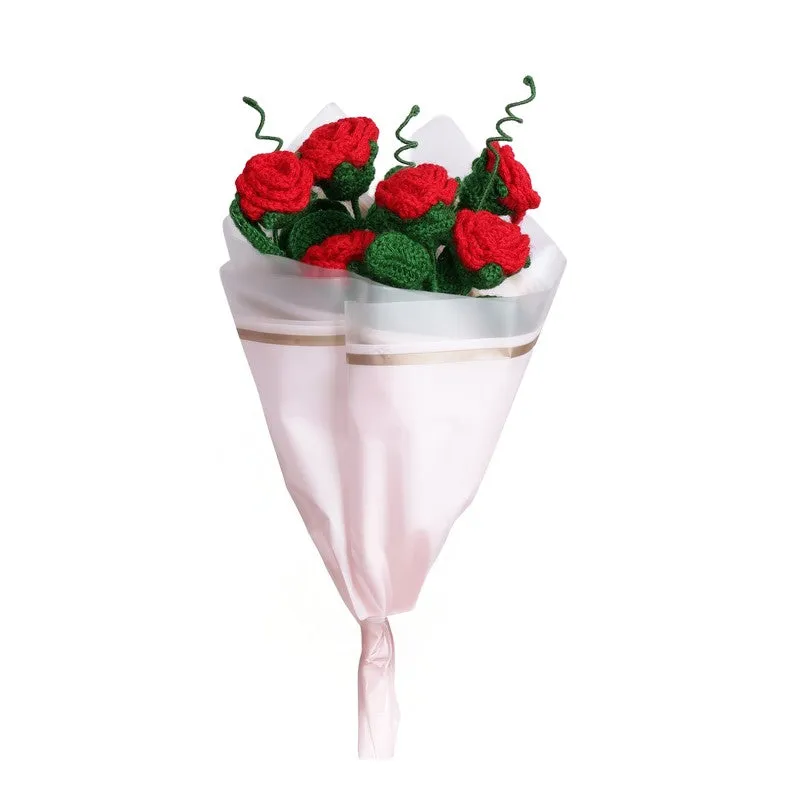 Crochet Handmade Rose Bouquet (Red) - Set Of Six media 3