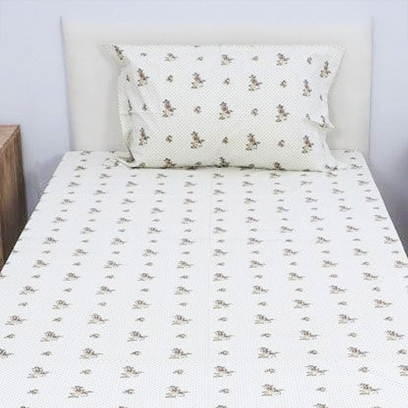 Dolores Floral Printed Cotton Bedsheet (Light Green) - 180 TC media 4