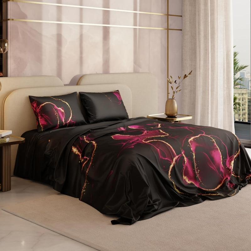 Bloom of Eternity Satin Bedsheets - 150 GSM - King