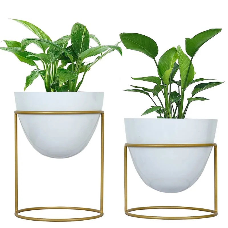 Trudene Metal Pot With Stand (White & Gold) - Set Of Two media 4