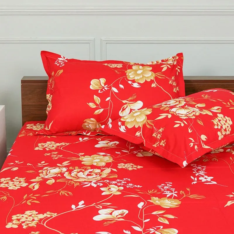 Layla Floral Neon Print Cotton Bedsheet (Red) - 144 TC media 4
