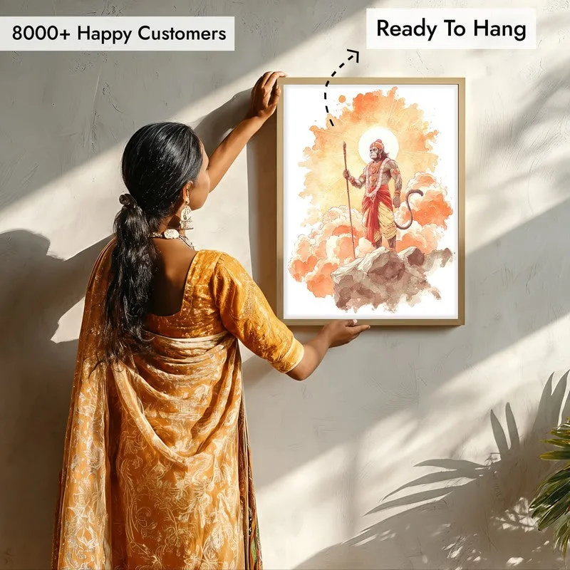 Sri Hanuman with Sun Aura I Archival Paper Wall Art - Natural Brown Frame media 7