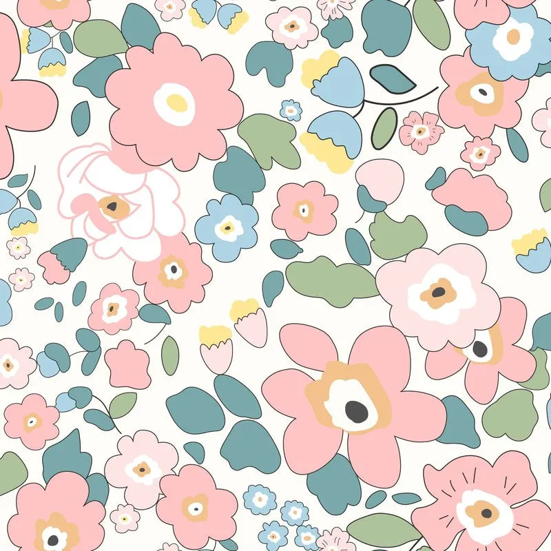 Close-up of the colourful floral curtain print
